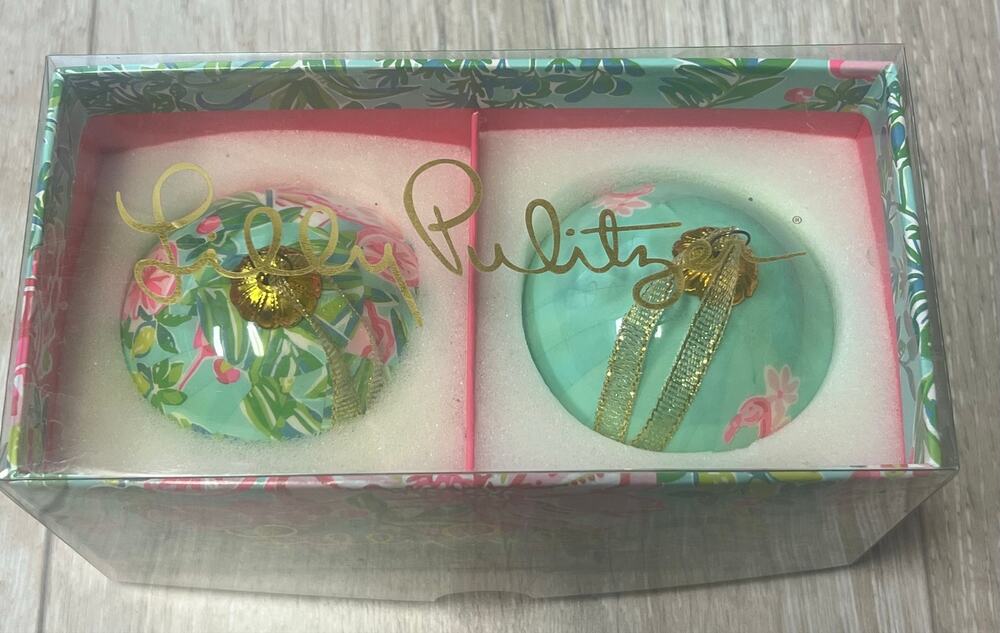 Lilly Pulitzer Fruity Flamingo Christmas Ornament Set of 2 Tropical Coastal Boxe